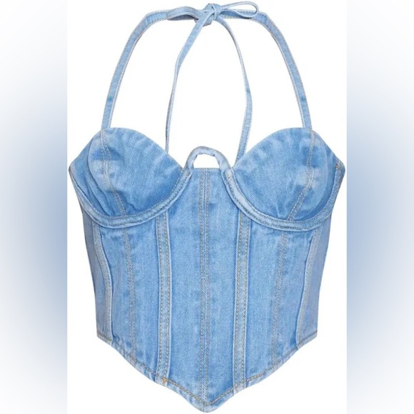 NWT PLT Petite Light Blue Wash Denim Seam Detail Corset Bustier Underwire Y2K - Picture 1 of 8